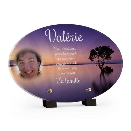 Plaque funéraire Ovale - Arbre horizon avec photo Plaque funéraire Ovale - Arbre horizon avec photo