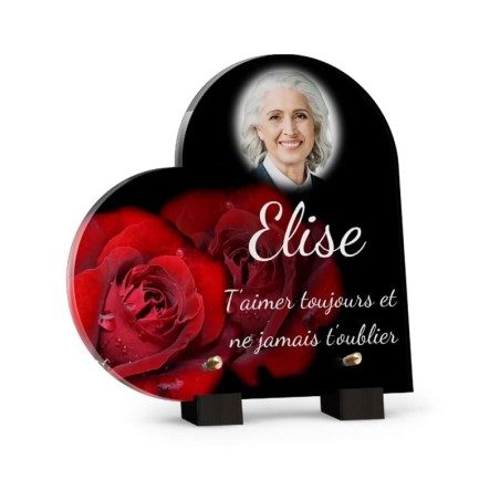 Plaque funéraire Coeur rose rouge avec photo