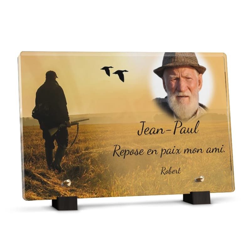 Plaque rectangle pour chasseur - Champs avec photo