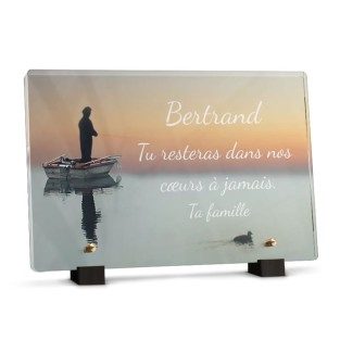 Plaque tombale avec pêcheur à l'aube