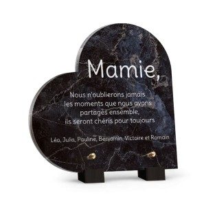 Plaque décès cœur avec motif marbre noir