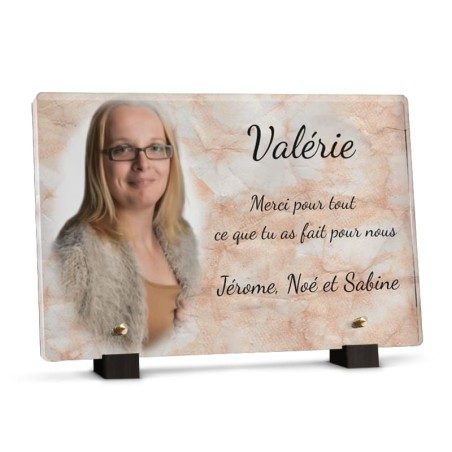 Plaque décès famille marbre rose avec photo