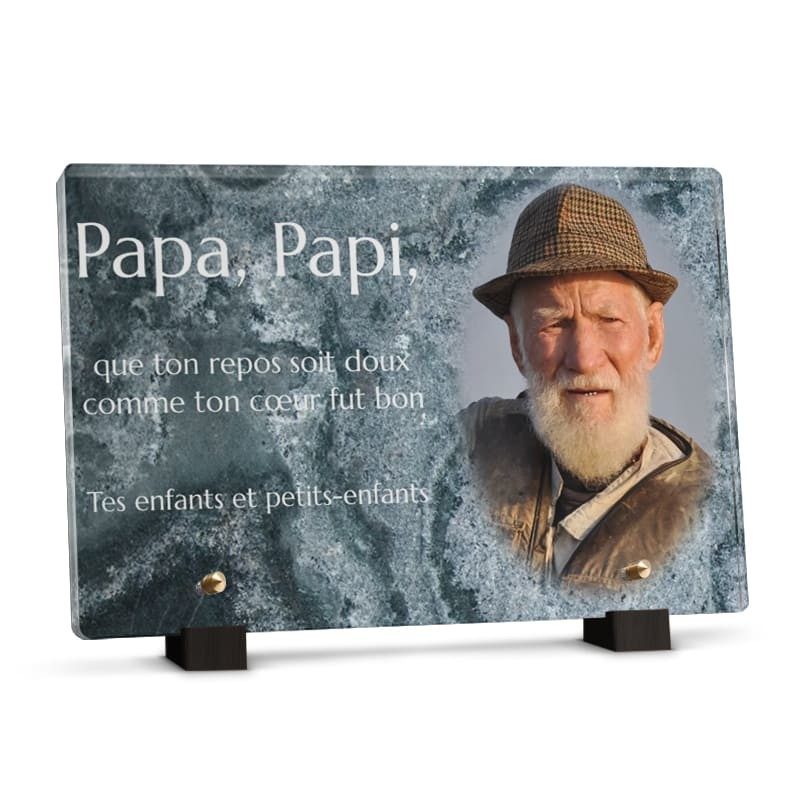 Plaque tombale motif marbre gris avec photo
