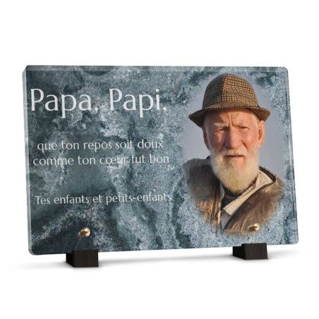 Plaque tombale motif marbre gris avec photo Plaque tombale motif marbre gris avec photo