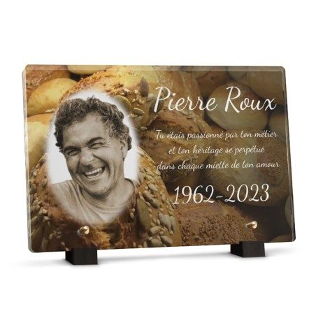 Plaque funéraire avec décor de pain pour boulanger avec photo Plaque funéraire avec décor de pain pour boulanger avec photo