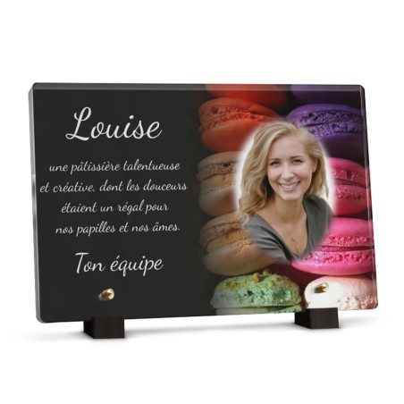 Plaque macaron pour la tombe d'un pâtissier avec photo Plaque macaron pour la tombe d'un pâtissier avec photo