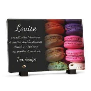 Plaque macaron pour la tombe d'un pâtissier avec texte