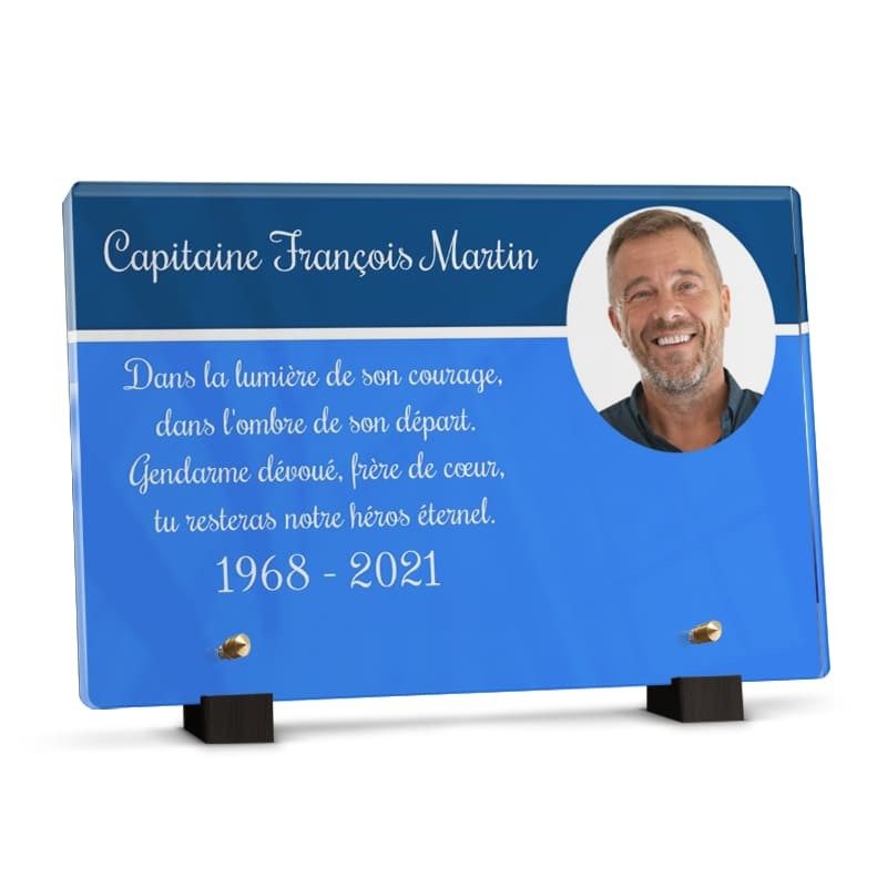 Plaque bleu Gendarmerie personnalisable avec texte et photo