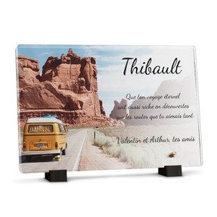 Plaque funéraire voyage en van personnalisée avec texte