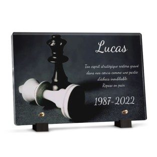 Plaque funéraire sur le thème des échecs à personnaliser avec texte
