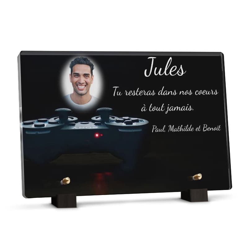 Plaque funéraire Jeux vidéos  - Plaque tombale deces en plexiglas personnalisée avec photo et texte
