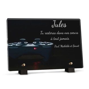 plaque funéraire avec manette de jeux vidéos à personnaliser avec texte