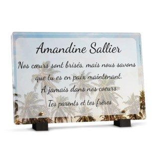 Plaque tombale avec palmiers à personnaliser avec texte