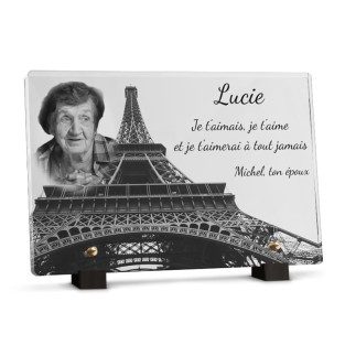 Plaque funéraire avec tour eiffel à personnaliser avec texte et photo