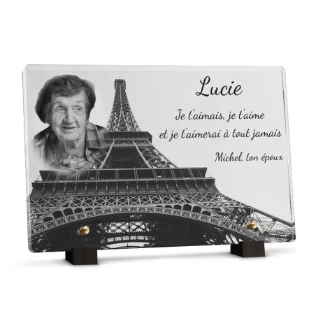 Plaque funéraire avec tour eiffel à personnaliser avec texte et photo