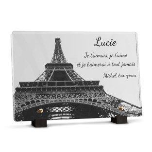 Plaque funéraire avec tour eiffel à personnaliser avec texte et photo