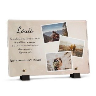 Plaque funéraire avec 3 photos et texte