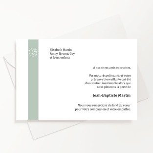 Carte de remerciements funéraire avec symbole musulman
