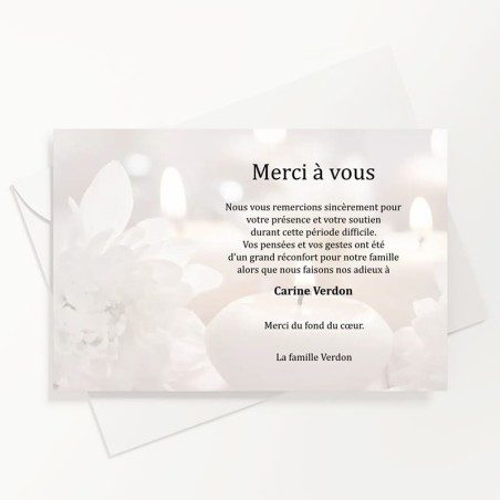 Carte de remerciements funéraire bougies Carte de remerciements funéraire bougies