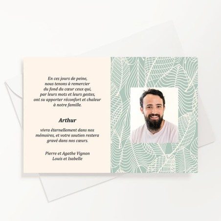 Carte de remerciements décès moderne tropical avec photo du défunt Carte de remerciements décès moderne tropical avec photo du défunt