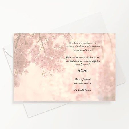 Carte de remerciements funéraire fleur de cerisier Carte de remerciements funéraire fleur de cerisier