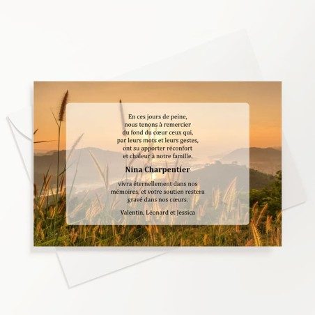 Carte de remerciements décès paysage nature Carte de remerciements décès paysage nature