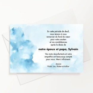 Carte de remerciements funéraire abstrait plume