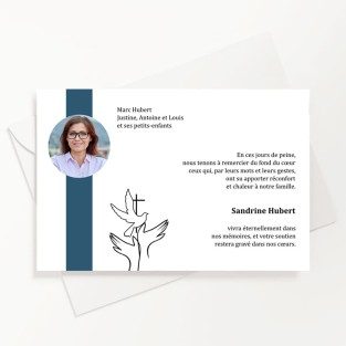 Carte de remerciements funéraire religieuse croix avec photo du défunt