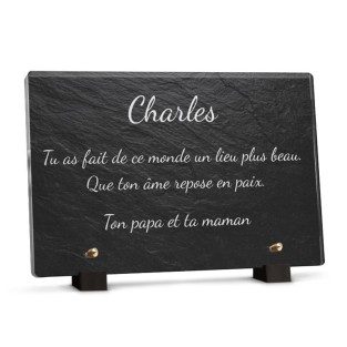 Plaque funéraire motif ardoise personnalisée avec texte