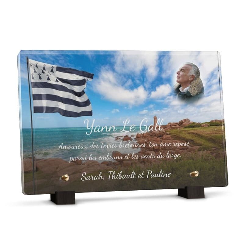 Plaque funéraire Bretagne  - Plaque tombale deces en plexiglas personnalisée avec photo et texte