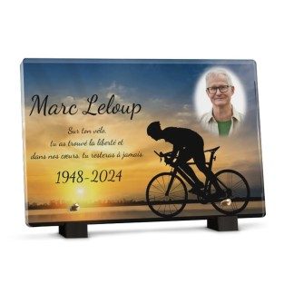 plaque funéraire vélo de route avec photo
