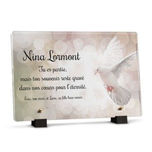 plaque funéraire colombe céleste avec texte
