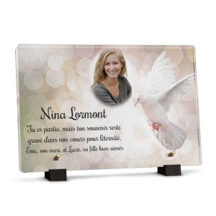 plaque funéraire colombe céleste avec photo