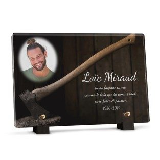 plaque funéraire bucheron avec photo