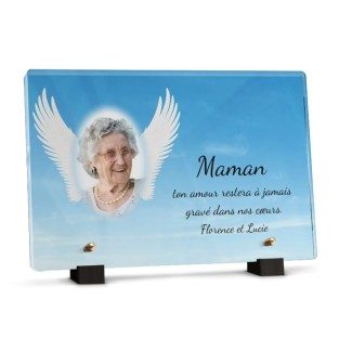 plaque funéraire aile d'ange avec photo