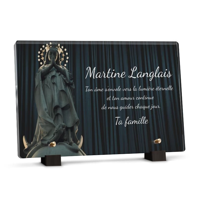 Plaque funéraire Vierge prière personnalisée avec texte