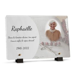 plaque funéraire chapelet sur bible personnalisée avec photo