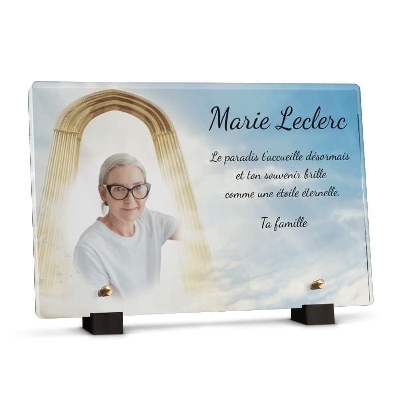 plaque funéraire porte du paradis avec photo