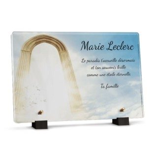 plaque funéraire porte du paradis personnalisée avec texte