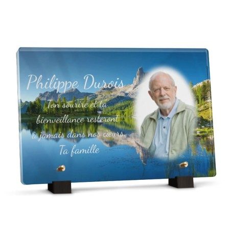 Plaque funéraire lac montagne avec photo Plaque funéraire lac montagne avec photo