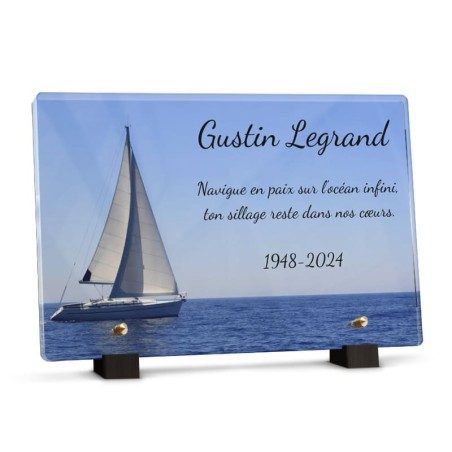 Plaque funéraire bateau océan avec texte Plaque funéraire bateau océan avec texte