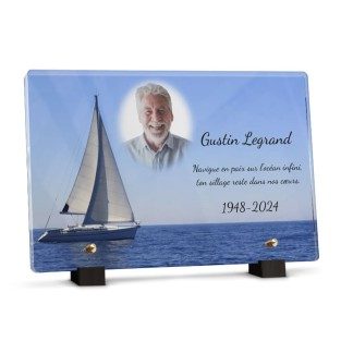 Plaque funéraire bateau océan avec photo