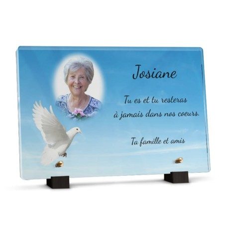 Plaque funéraire colombe dans le ciel avec photo