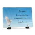 Plaque funéraire colombe dans le ciel avec texte