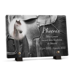 Plaque funéraire selle équitation avec photo