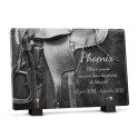 Plaque funéraire selle équitation avec texte