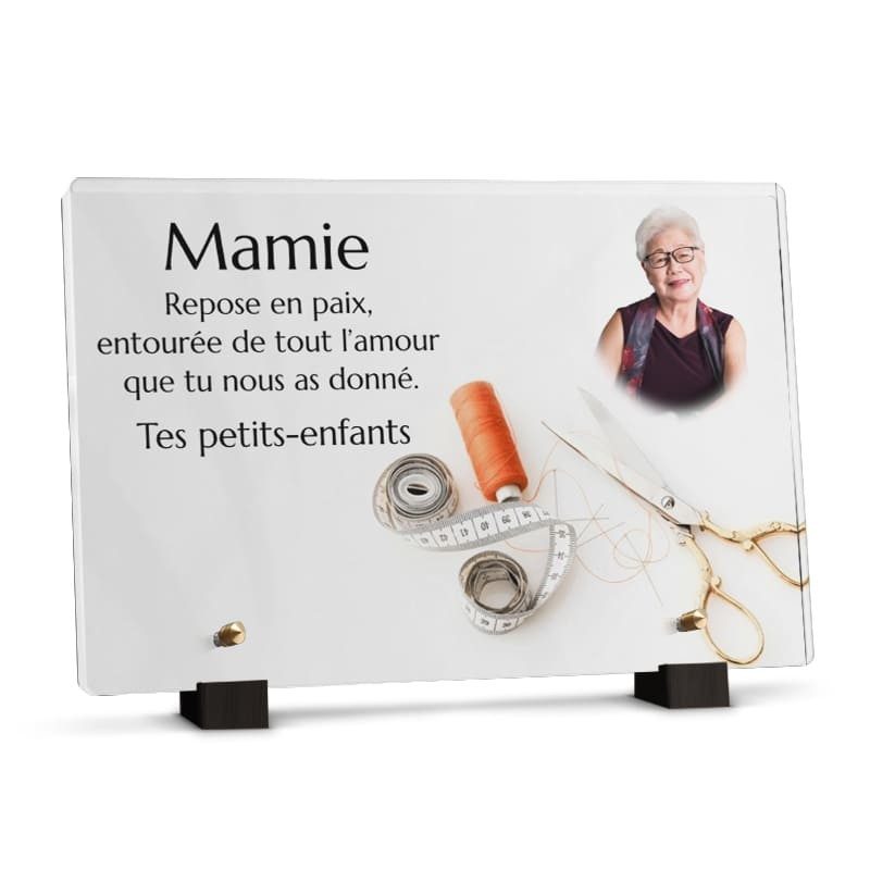Plaque funéraire couturière avec photo