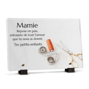 Plaque funéraire couturière avec texte