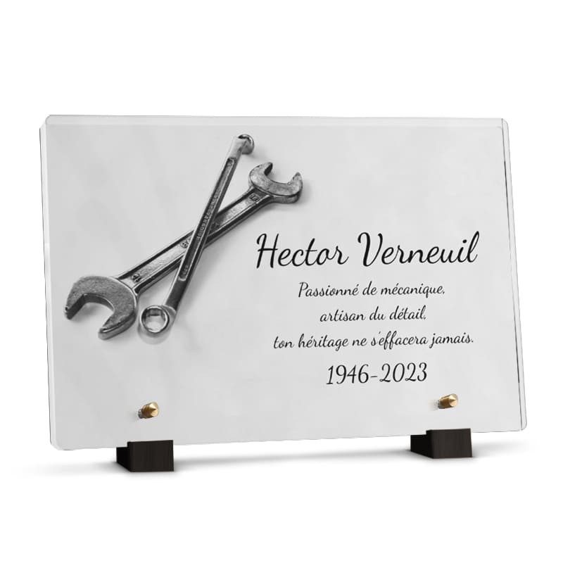 Plaque funéraire mécanicien avec texte