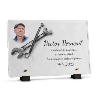 Plaque funéraire mécanicien avec photo